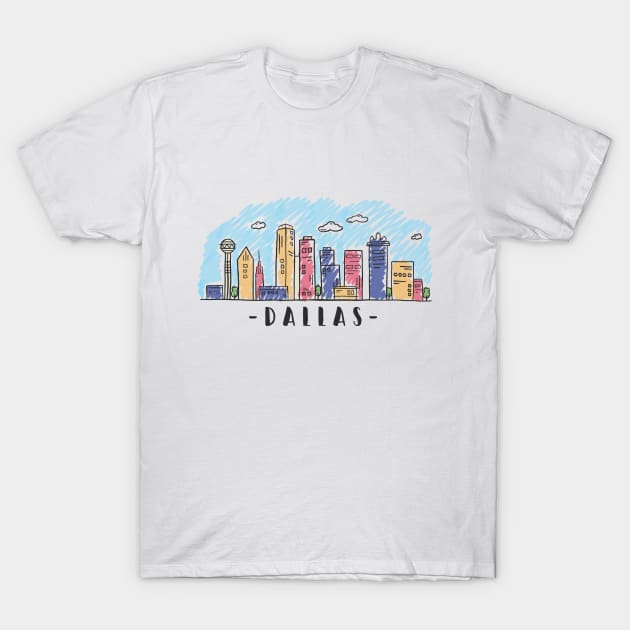 Dallas Watercolor Skyline T-Shirt by LR_Collections